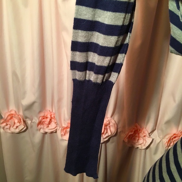 Gray and Navy Blue Striped V- Neck Sweater - Picture 9 of 10